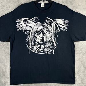 VINTAGE 2007 Native American Wolf Art Men's XL Shirt Y2K Black Graphic Cotton